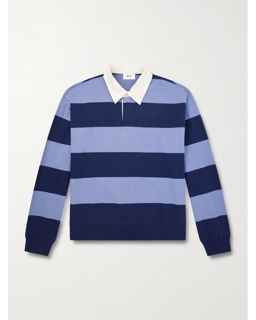 NN07 Blue David 30043 Striped Organic Cotton Polo Shirt for men
