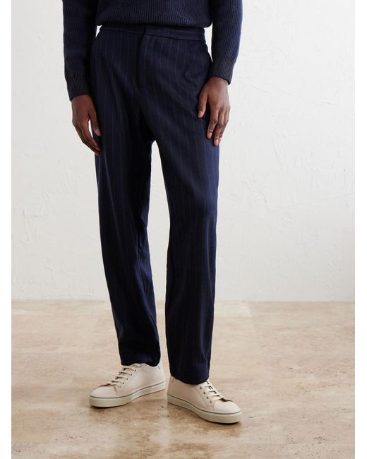 Sease Blue Tapered Pinstriped Wool-Blend Trousers for men