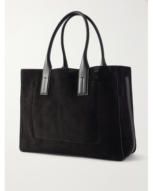 Tom Ford Black Perforated Suede Tote Bag for men