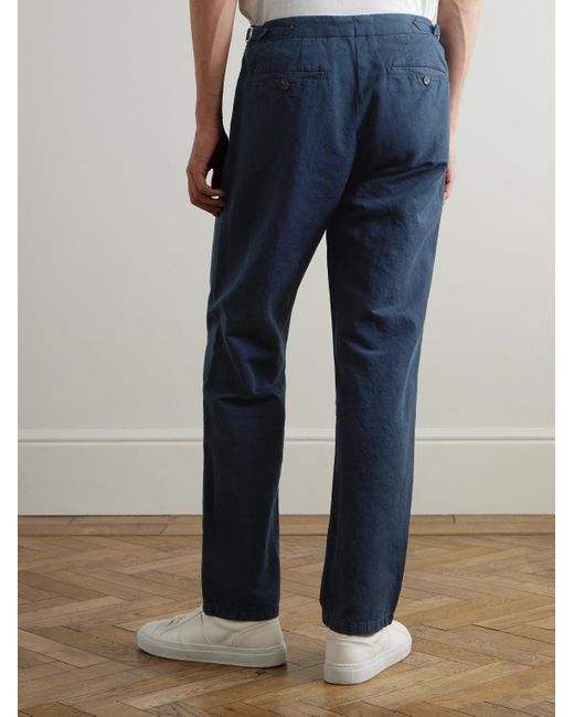 Mr P. Blue Mike Straight-Leg Organic Cotton And Linen-Blend Twill Trousers for men