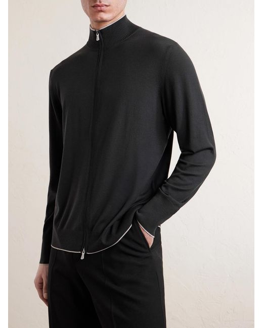 Eleventy Black Wool Zip-up Cardigan for men