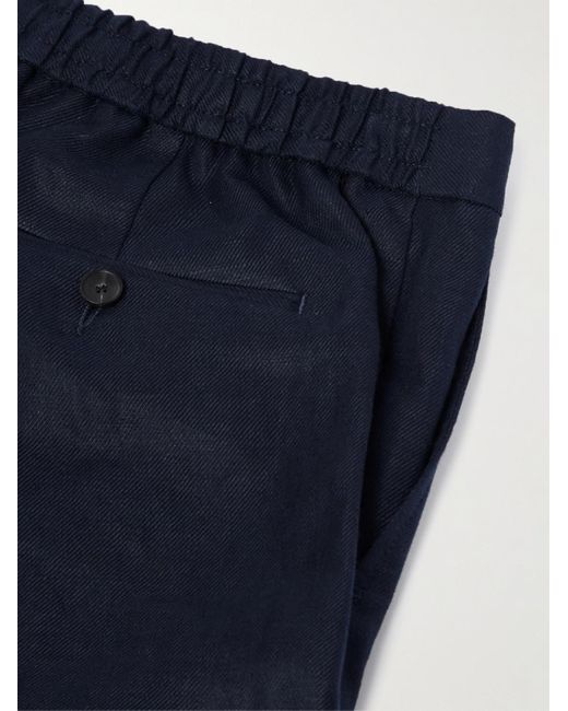 Pantaloni a gamba dritta slim-fit in twill di lino con coulisse James di Mr P. in Blue da Uomo