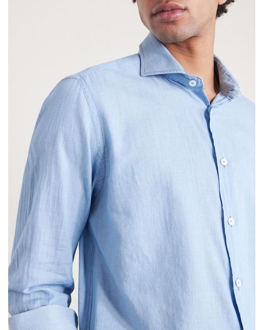 Fedeli Blue Sean Cotton-chambray Shirt for men