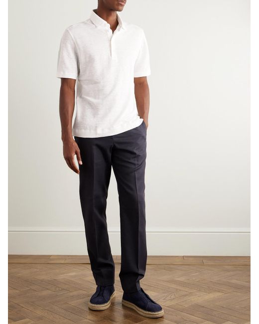 Zegna Blue Straight-leg Linen-twill Trousers for men