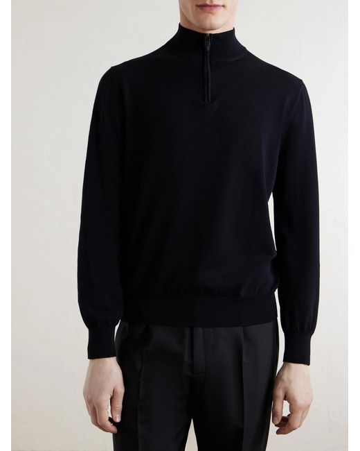 Canali Blue Cotton Half-Zip Sweater for men