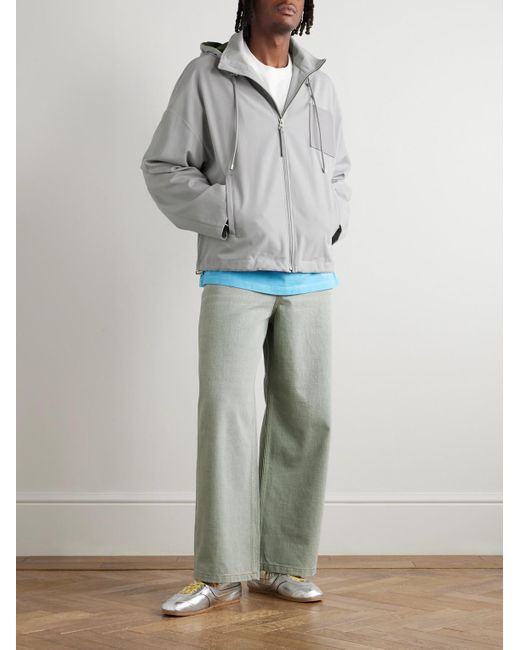 Loewe Gray Logo-Debossed Leather-Trimmed Cotton-Twill Hooded Jacket for men