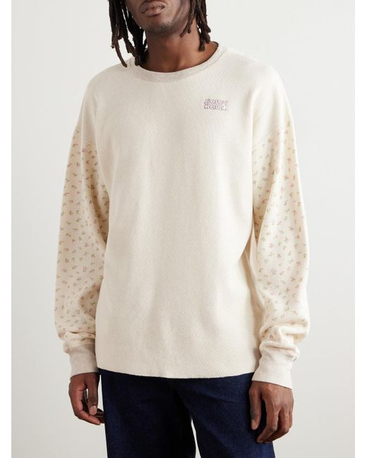 Kapital Natural Logo-Embroidered Printed Waffle-Knit Cotton-Jersey T-Shirt for men