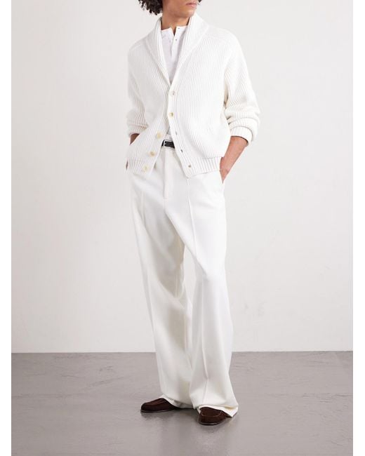 Tom Ford Natural Ribbed Cashmere And Cotton-Blend Cardigan for men