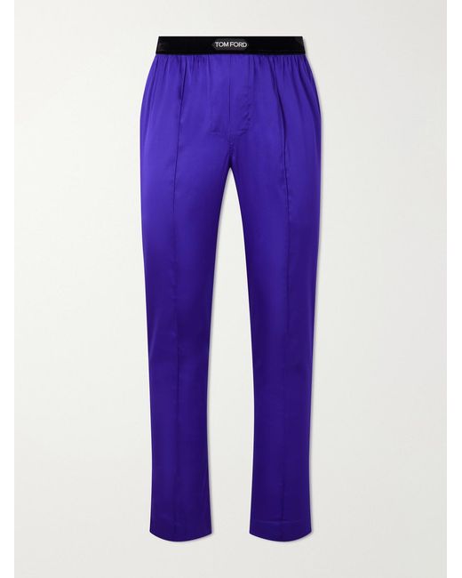 Tom Ford Blue Silk-Blend Satin Pyjama Trousers for men