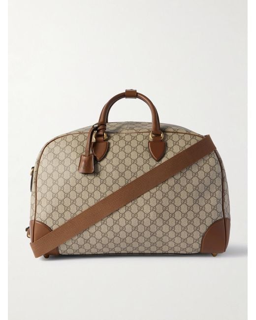 Gucci Brown Gg Leather-Trimmed Monogrammed Coated-Canvas Duffle Bag for men