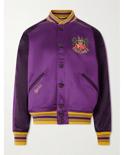 Polo Ralph Lauren Purple Embroidered Cotton-Blend Satin Bomber Jacket for men