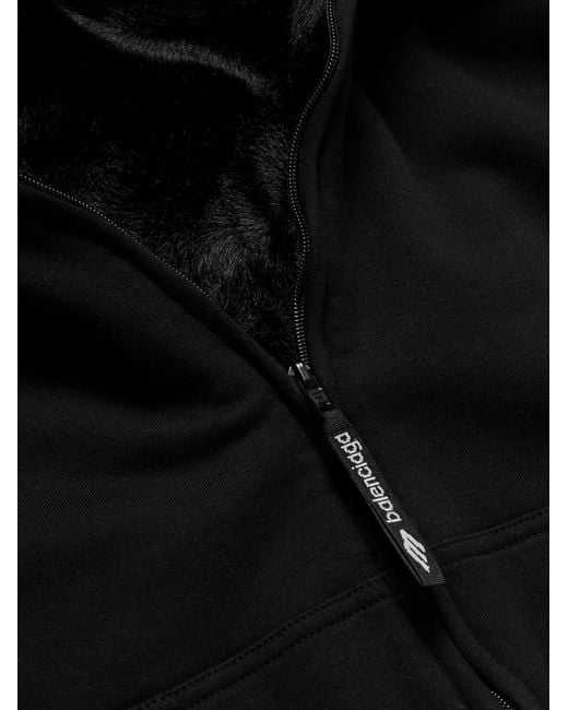 Balenciaga Black Plush-Lined Cotton-Jersey Hoodie for men
