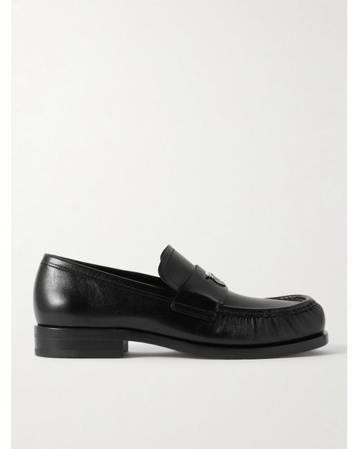Ferragamo Black Delmo Embellished Leather Penny Loafers for men