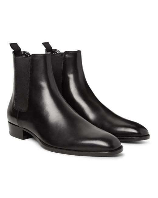 Saint Laurent Black Polished-leather Chelsea Boots for men