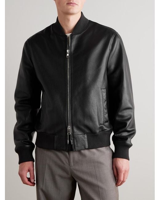 Mr P. Black Full-Grain Leather Bomber Jacket for men