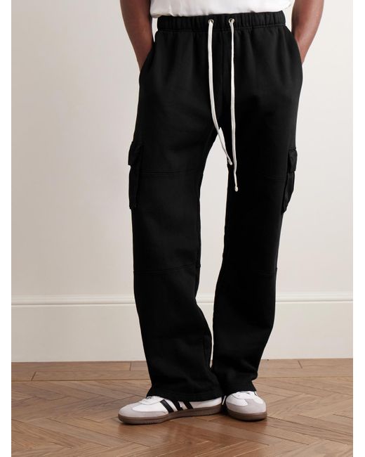 Les Tien Black Heavyweight Straight-Leg Structured-Fleece Cotton-Jersey Drawstring Cargo Trousers for men