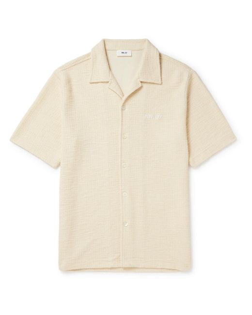 NN07 Natural Julio 3520 Camp-collar Logo-embroidered Cotton-blend Bouclé Shirt for men