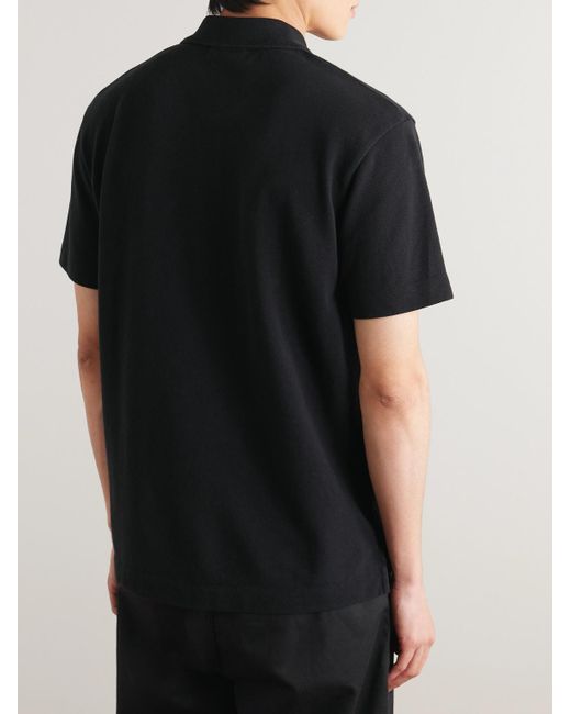 Maison Kitsuné Black Logo-appliquéd Cotton-piqué Polo Shirt for men
