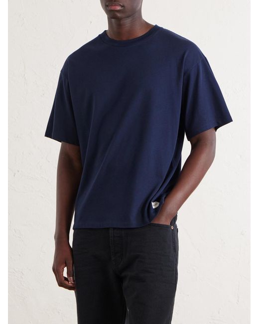 Saint Laurent Blue Logo-appliquéd Cotton And Modal-blend Jersey T-shirt for men