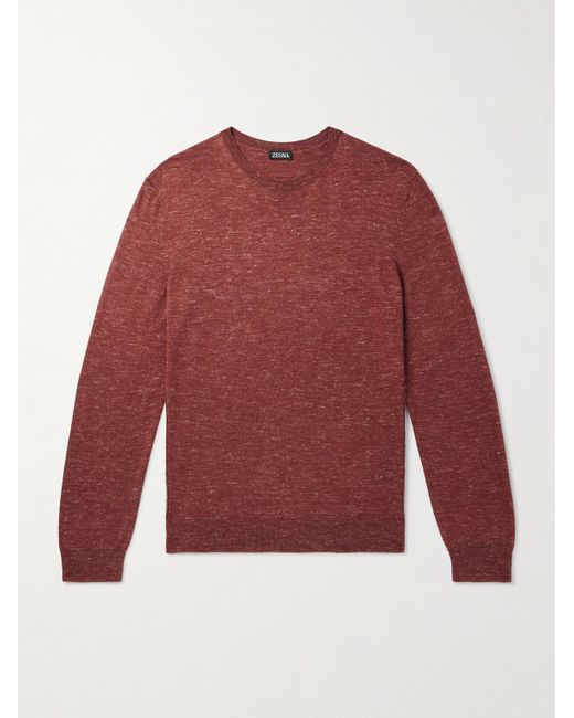 Zegna Red Mulberry Silk, Cashmere And Linen-Blend Sweater for men