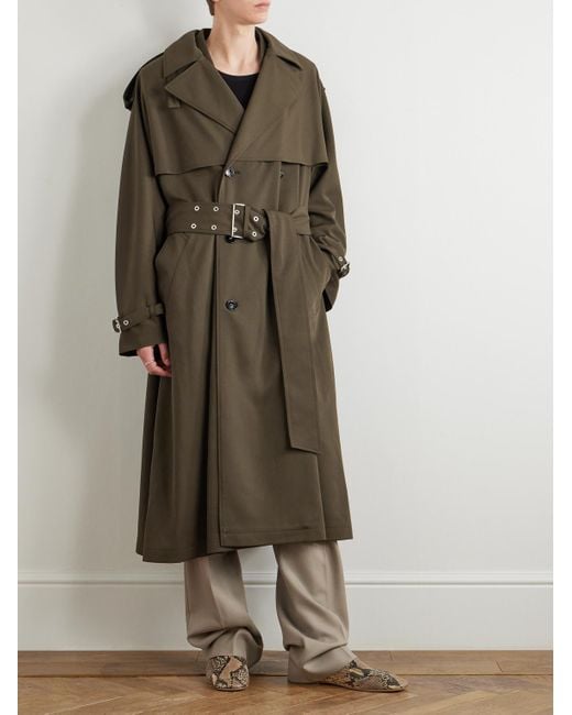 AMI Green Double-breasted Belted Virgin Wool-gabardine Trench Coat for men