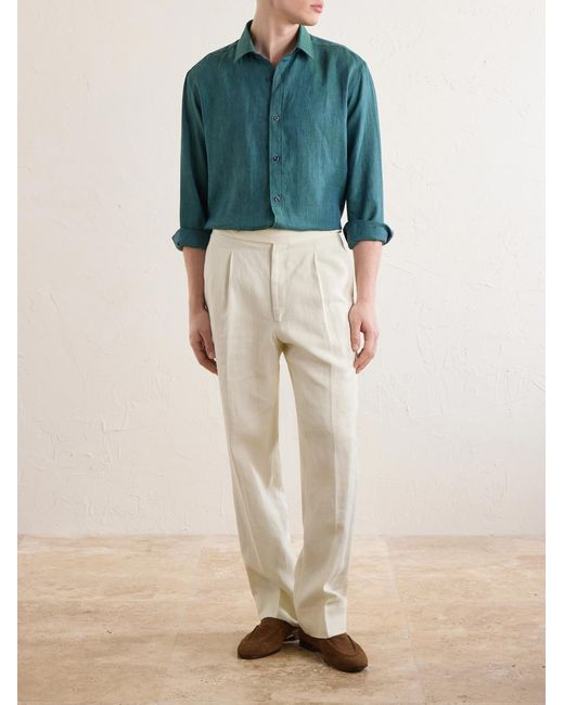 Charvet Blue Linen Shirt for men