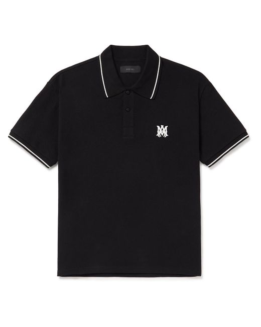 Amiri Logo-embroidered Cotton-piqué Polo Shirt in Black for Men | Lyst