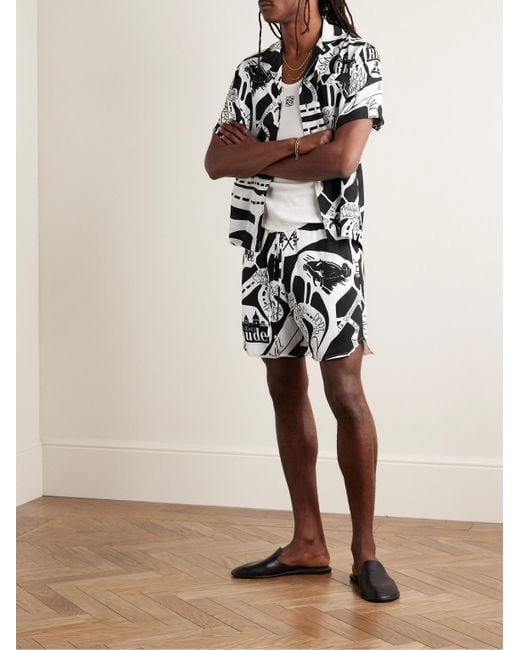 Rhude Strada gerade geschnittene Shorts aus Seiden-Twill mit Logoprint und Kordelzugbund in Black für Herren