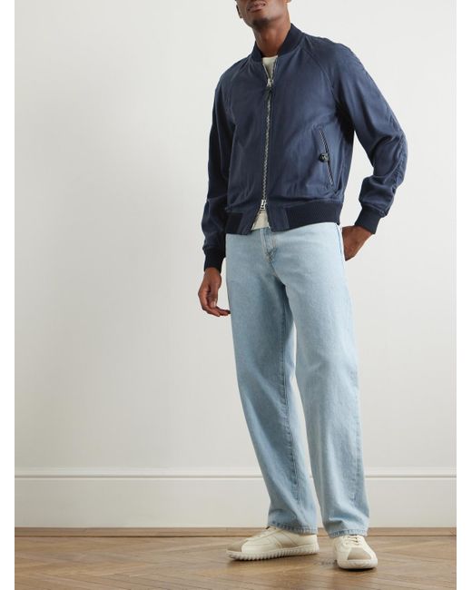 Tom Ford Blue Leather-Trimmed Lyocell-Twill Bomber Jacket for men