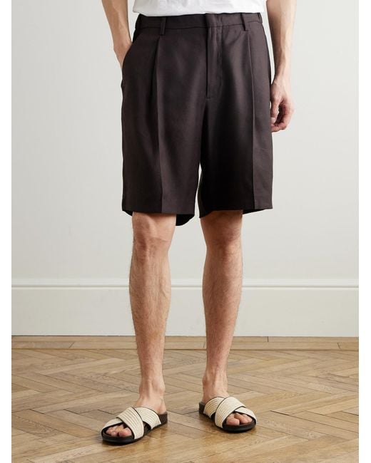 NN07 Black Kay 1808 Straight-Leg Pleated Lenzing Ecovero, Cotton And Linen-Blend Shorts for men