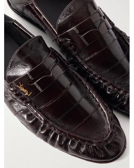 Saint Laurent Brown Le Loafer Monogram Logo-appliquéd Eel Penny Loafers for men