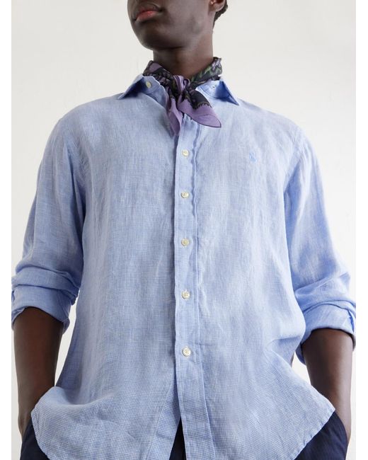 Polo Ralph Lauren Blue Checked-Woven Linen Shirt for men
