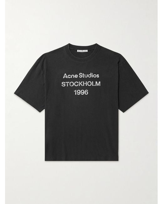 Acne Black Exford Distressed Logo-Print Cotton-Jersey T-Shirt for men