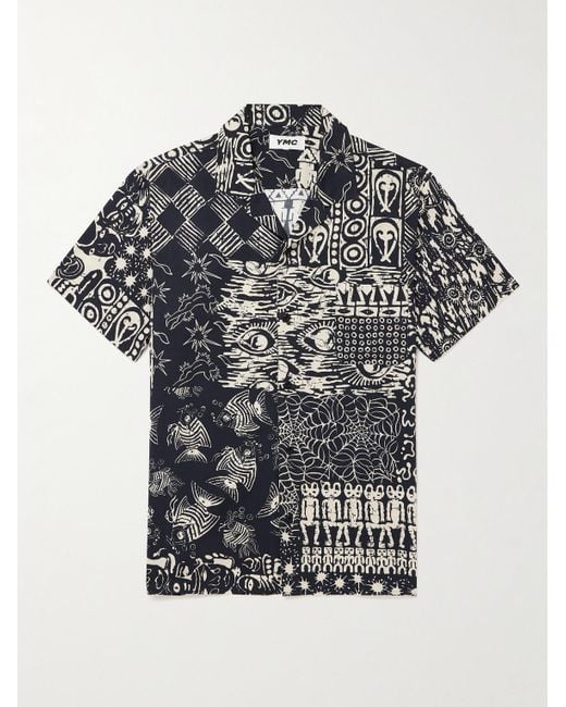 YMC Black Malick Convertible-collar Printed Twill Shirt for men