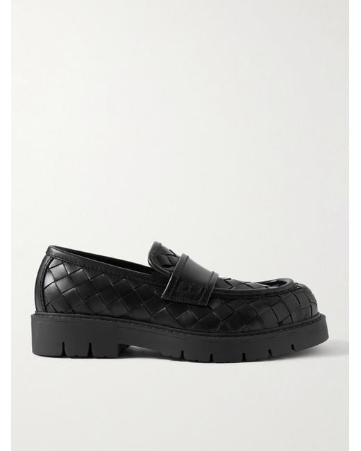Bottega Veneta Black Haddock Intrecciato Leather Loafers for men
