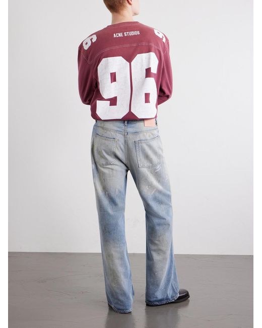 Acne Blue Stain-Printed Straight-Leg Cotton Jeans for men