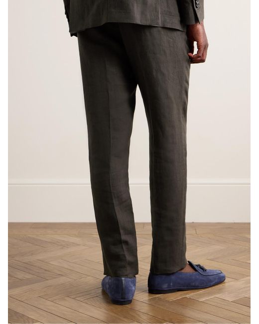 De Petrillo Gray Slim-fit Linen Suit Trousers for men