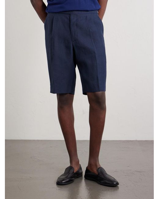 De Petrillo Blue Straight-Leg Linen Shorts for men