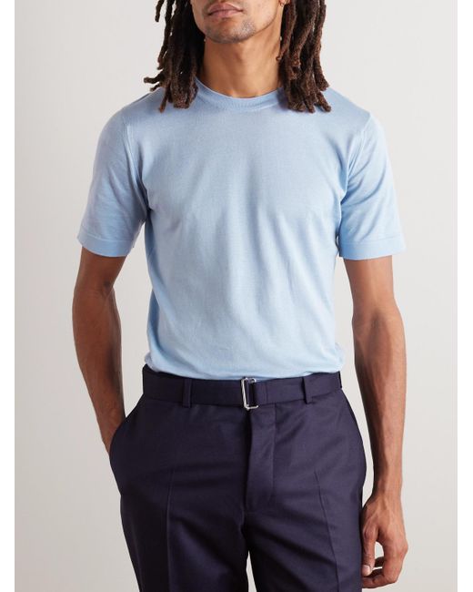 John Smedley Blue Lorca Slim-fit Sea Island Cotton T-shirt for men