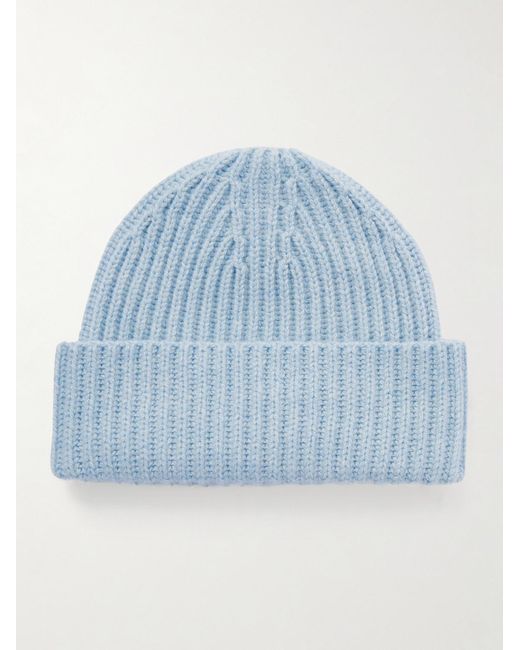 Umit Benan Blue Murray Ribbed Cashmere Beanie for men
