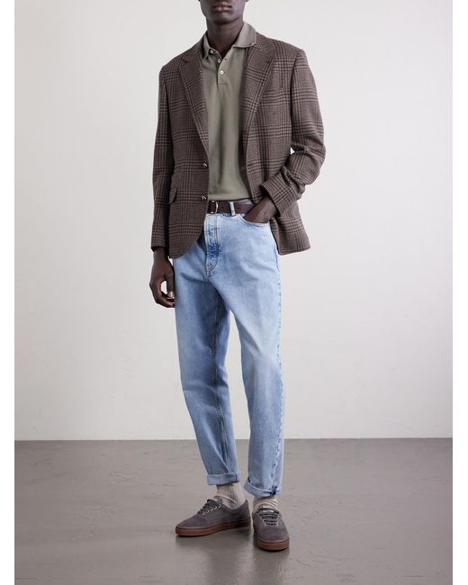 Brunello Cucinelli Gray Logo-Print Cotton-Piqué Polo Shirt for men