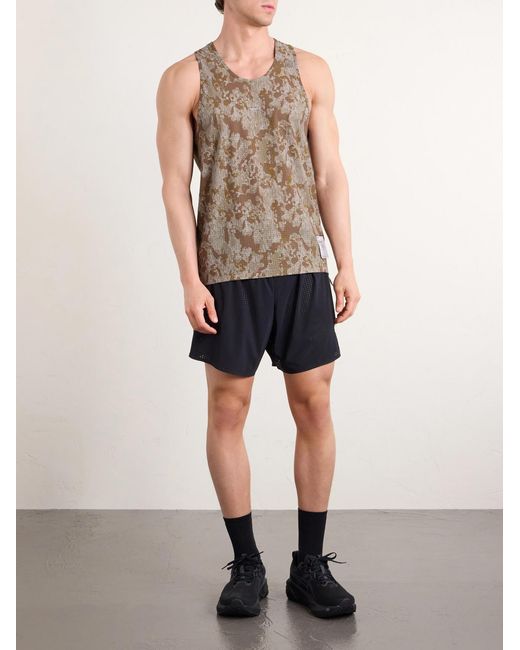 Satisfy Brown Embellished Logo-Appliquéd Space-O Mesh Tank Top for men
