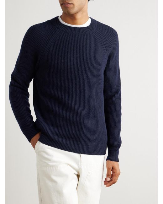 Incotex Zanone Ribbed Virgin Wool Sweater di Slowear in Blue da Uomo
