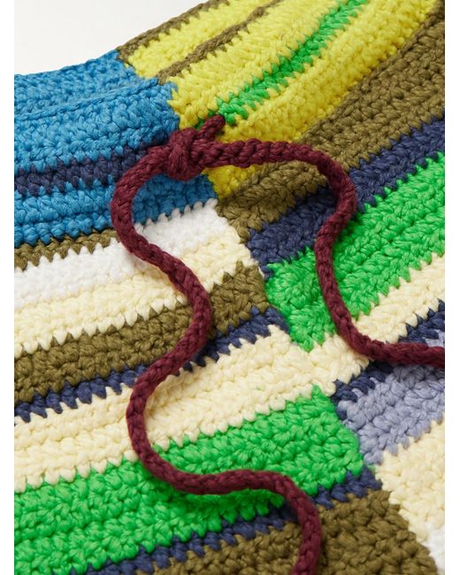The Elder Statesman Green Straight-Leg Striped Crocheted Organic Cotton Drawstring Shorts for men
