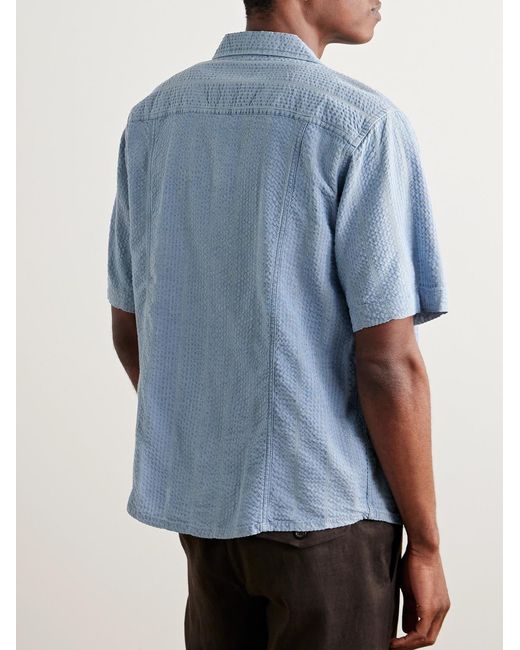 Corridor NYC Blue Convertible-Collar Striped Cotton-Seersucker Shirt for men