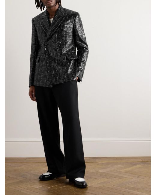 Amiri Black Double-breasted Checked Sequinned Bouclé Blazer for men