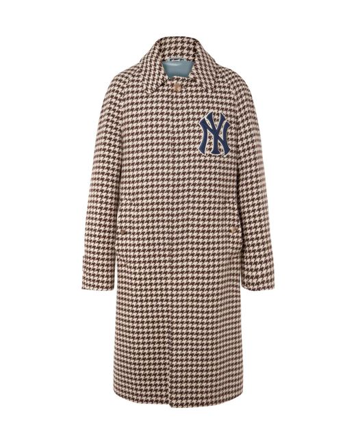 Gucci Brown + New York Yankees Appliquéd Houndstooth Wool-blend Coat for men