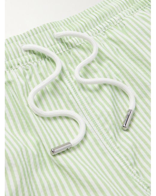 Thom Sweeney Green Straight-Leg Mid-Length Striped Swim Shorts for men
