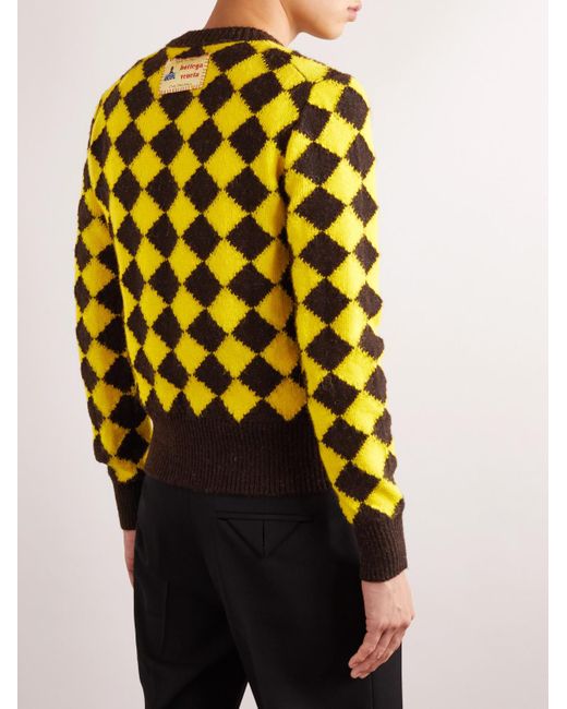 Bottega Veneta Yellow Logo-appliquéd Argyle Intarsia Wool Sweater for men
