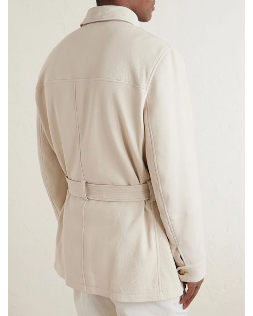 Brunello Cucinelli Natural Belted Leather Jacket for men